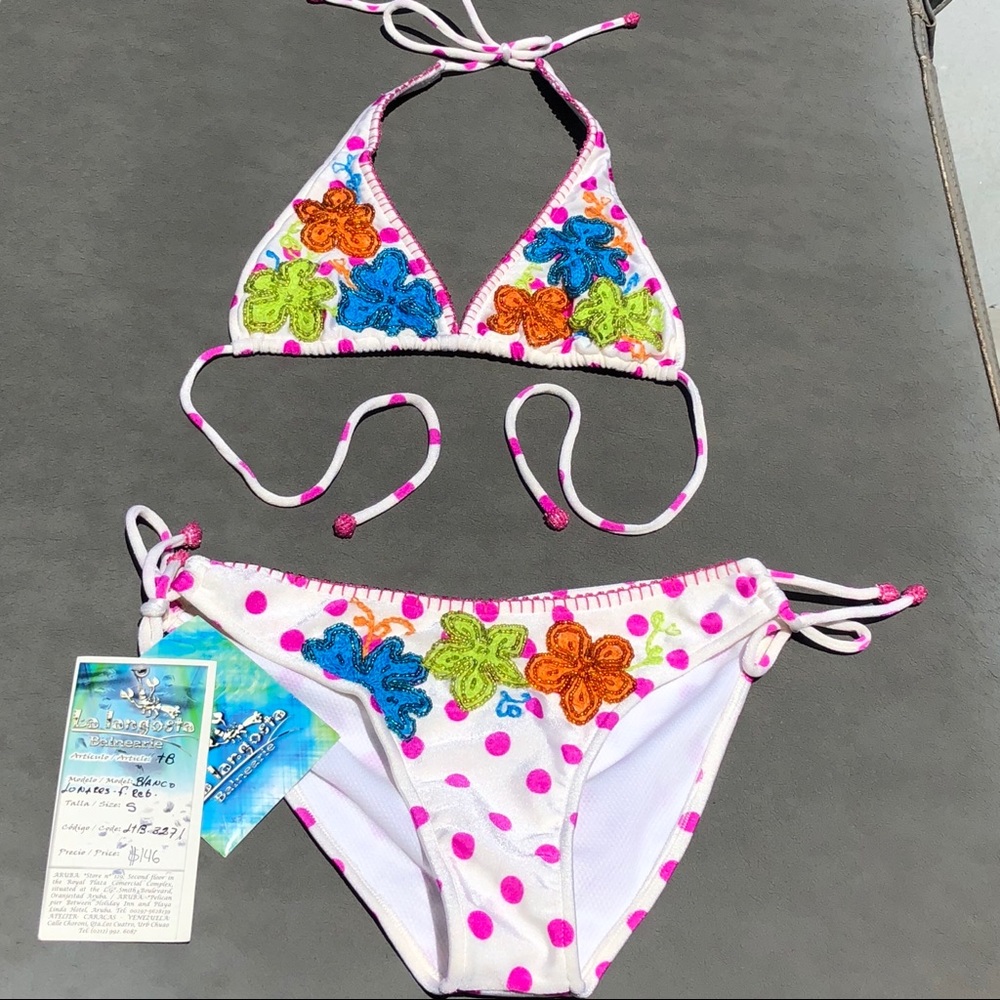 Floral beaded bikini top and bottom